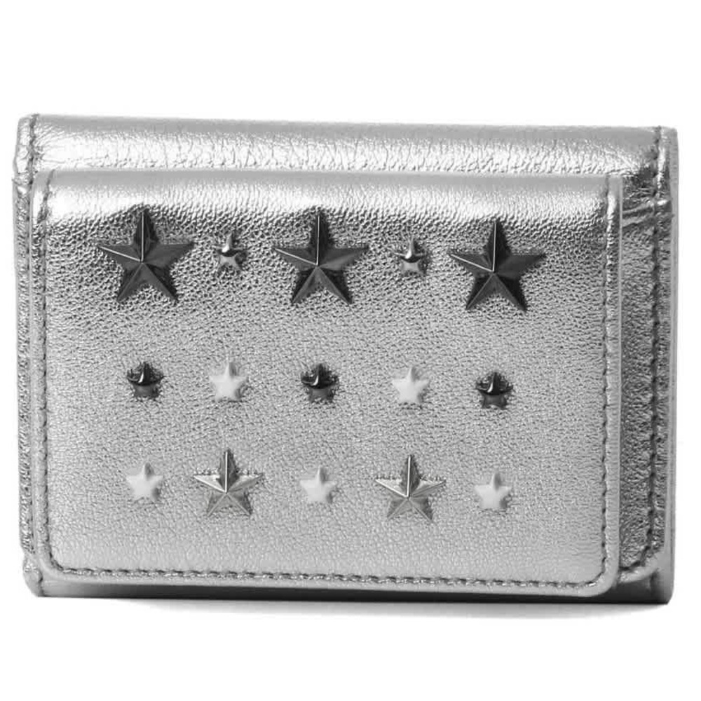 NEW Jimmy Choo Metallic Silver Leather Wallet With Crystal Stars